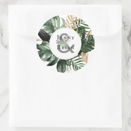 Glamouröse Sommergärten | Boho Wedding Monogram Runder Aufkleber (Tasche)