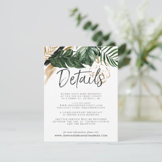 Glamouröse Sommergärten für Hochzeitsgäste Details Begleitkarte (Stehend Vorderseite)