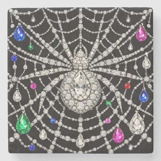 Glamouröse Spinne mit Diamantdesign verziert Steinuntersetzer (Vorderseite)