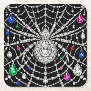 Glamouröse Spinne mit Diamantverzierung Rechteckiger Pappuntersetzer