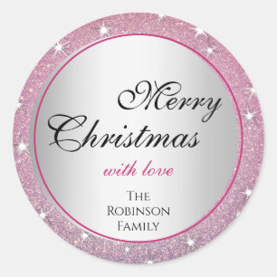 Glamouröse Sterne Rosa strahlender Glitzer Effekt  Runder Aufkleber