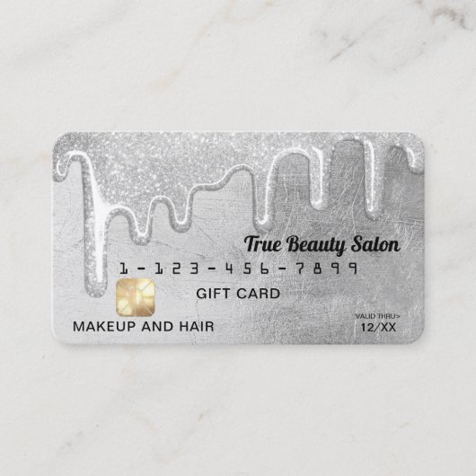 Glamouröse Tropfen von Silberdick-Glitzer geben Kr Visitenkarte (Vorderseite)