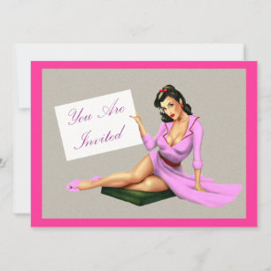 Glamouröse Vintage-Rosa-Pin-Up-Darstellung Einladung
