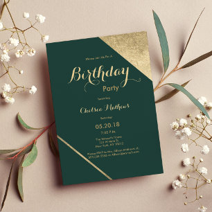 Glamouröse Waldgrün goldene Chic Geburtstagsparty Einladung