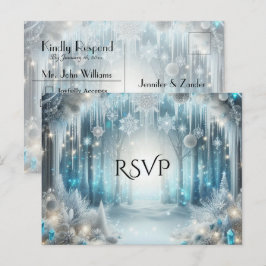 Glamouröse Waldhochzeit im Schnee RSVP Einladungspostkarte
