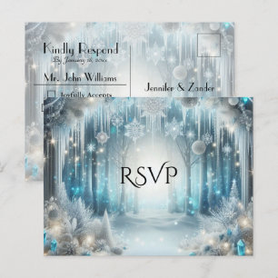 Glamouröse Waldhochzeit im Schnee RSVP Einladungspostkarte