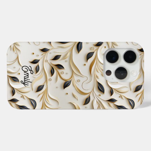 Glamouröse, weiße Gold- und Schwarzwaldmuster Case-Mate iPhone Hülle (Rückseite (Horizontal))