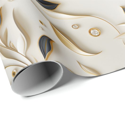 Glamouröse, weiße Gold- und Schwarzwaldmuster Geschenkpapier (Rolleneckpunkt)