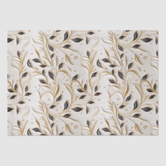 Glamouröse, weiße Gold- und Schwarzwaldmuster Seidenpapier (Vorderseite)