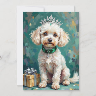 Glamouröse weiße Pudelprinzessin Weihnachtskunst Feiertagskarte