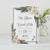 Glamouröse, weiße und pfirsichblütige Peonings Einladung (Stehend Vorderseite)