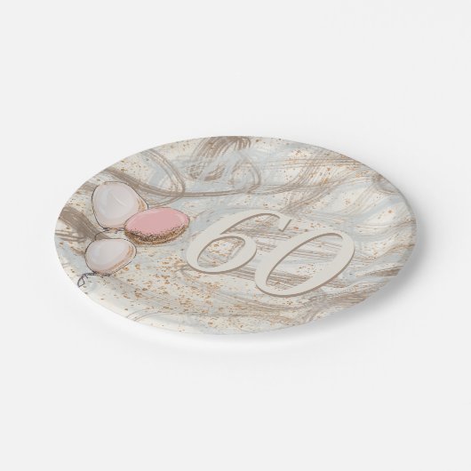 Glamouröse Wirbel Gold Confetti Name 60. Geburtsta Pappteller (Schrägansicht)