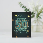 Glamouröser Aquamarin- und Goldmosaik 50. Geburtst Postkarte (Stehend Vorderseite)