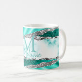 Glamouröser Aquamariner Marmor & Silberner Glitzer Kaffeetasse (VorderseiteRechts)