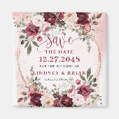 Glamouröser Boho-Burgunder-Rosé-Gold Save-the-Date Magnet (Vorne)