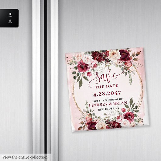Glamouröser Boho-Burgunder-Rosé-Gold Save-the-Date Magnet