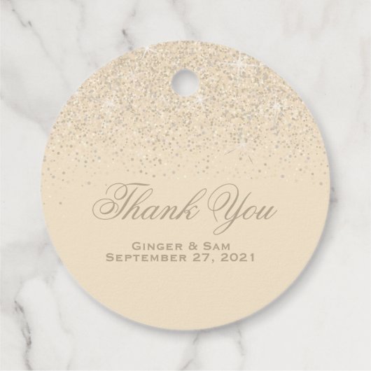 Glamouröser Champagner-Glitzer Geschenkanhänger (Rückseite)