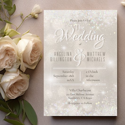 Glamouröser Champagner-Glitzer Luxus Hochzeit Einladung