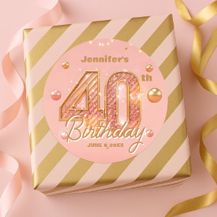 Glamouröser Chic Glitter Rosen Gold 40. Geburtstag Runder Aufkleber