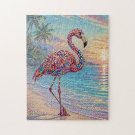 Glamouröser Flamingo in Juwelentönen am tropischen Puzzle