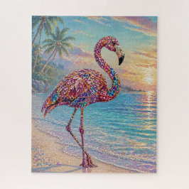 Glamouröser Flamingo in Juwelentönen am tropischen Puzzle