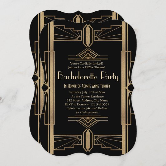 Glamouröser Gatsby-Junggeselinnen-Abschied der 192 Einladung (Vorne/Hinten)
