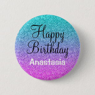 Glamouröser Geburtstag Ombre Rosa Blau Lila Glitte Button