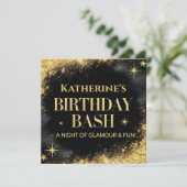 Glamouröser Geburtstagsbash mit goldenen Glitzern Einladung (Stehend Vorderseite)