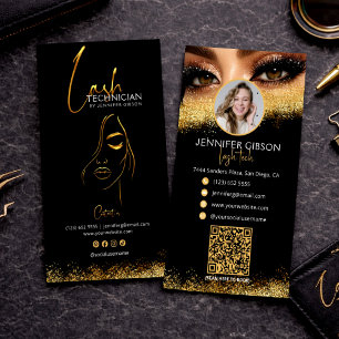 Glamouröser Gold & Black Lash Tech QR Code Visitenkarte