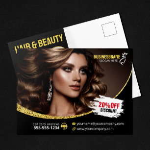 Glamouröser Gold Glitter Friseur Schönheitssalon Postkarte