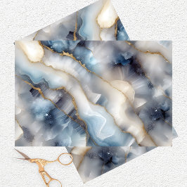 Glamouröser Himmelblau-Marmor mit Gold-Wirbel Seidenpapier