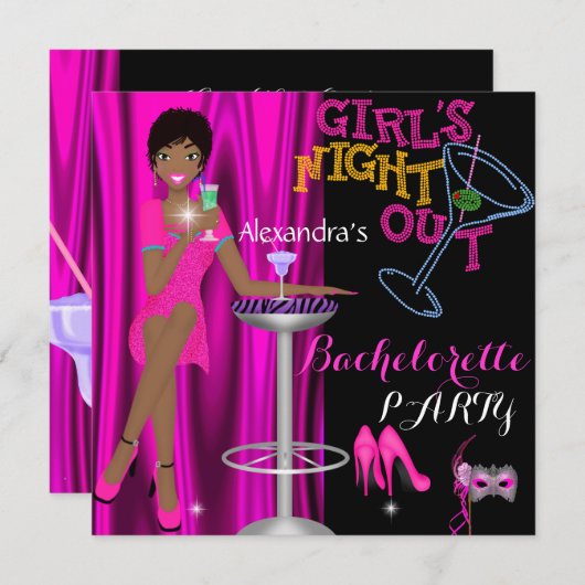 Glamouröser Junggeselinnen-Abschied Pink Girls Nig Einladung (Vorne/Hinten)
