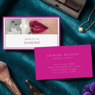 Glamouröser, kühner Fuchsia-Make-up-Artist Visitenkarte