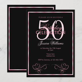 Glamouröser Pink Frame Women's 50. Geburtstag Einladung