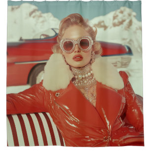Glamouröser Retro Winterstil im alpinen Ambiente Duschvorhang