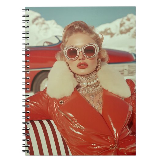 Glamouröser Retro Winterstil im alpinen Ambiente Notizblock (Vorderseite)
