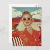 Glamouröser Retro Winterstil im alpinen Ambiente Postkarte (Vorne/Hinten)