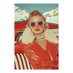 Glamouröser Retro-Winterstil in alpiner Kulisse Fotodruck