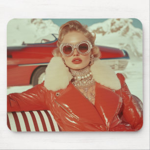 Glamouröser Retro-Winterstil in alpiner Kulisse Mousepad