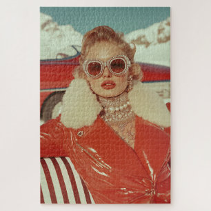 Glamouröser Retro-Winterstil in alpiner Kulisse Puzzle