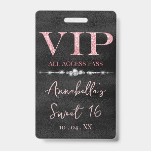 Glamouröser rosa Glitter auf schwarzem VIP Ausweis