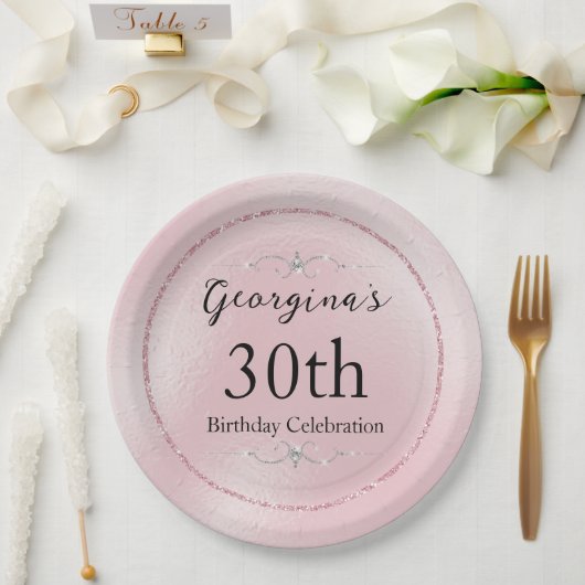 Glamouröser rosa Glitzer und Diamanten Pappteller (Hochzeit)