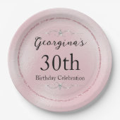 Glamouröser rosa Glitzer und Diamanten Pappteller (Vorderseite)