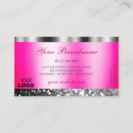 Glamouröser rosa Silberglänzender Glitzer mit Logo Visitenkarte (Rückseite)