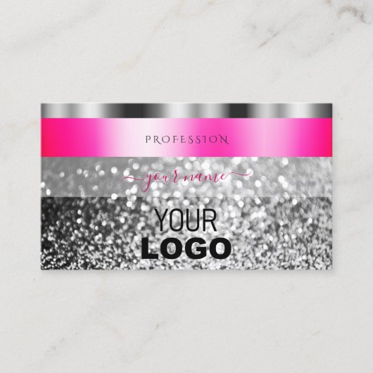 Glamouröser rosa Silberglänzender Glitzer mit Logo Visitenkarte (Vorderseite)