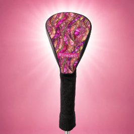 Glamouröser rosa und goldener abstrakter personali golf headcover