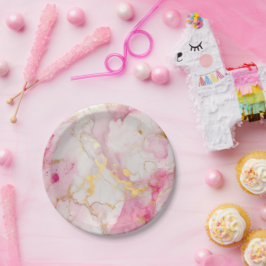 Glamouröser Rosa- und Goldmarmoreffekt Pappteller