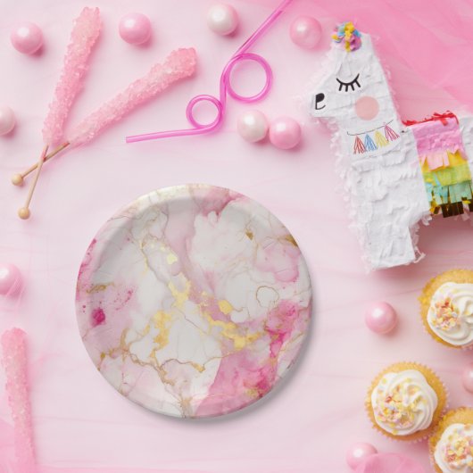 Glamouröser Rosa- und Goldmarmoreffekt Pappteller (Party)