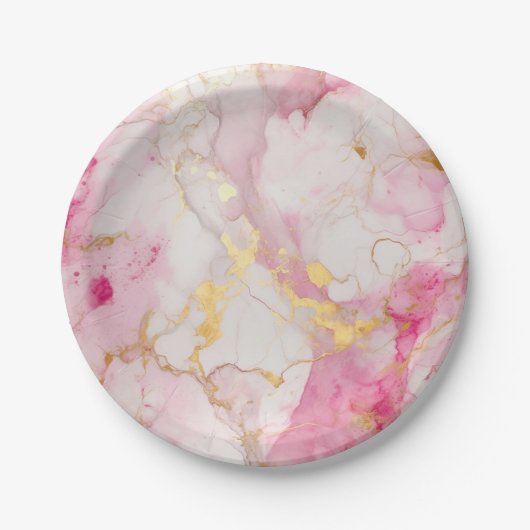 Glamouröser Rosa- und Goldmarmoreffekt Pappteller (Vorderseite)