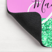 Glamouröser rosa und grüner Glitterfunk Monogramm- Mousepad (Ecke)